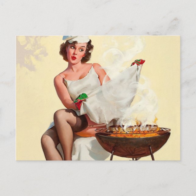 Barbecue Pin-Up Girl Postcard (Front)