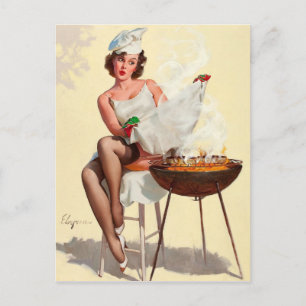 Barbecue Pin-Up Girl Postcard