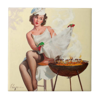Barbecue Pin-Up Girl Tile