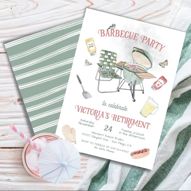 Barbecue Retirement Watercolor Party Invitation (Creator Uploaded)