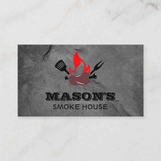 Barbecue Sausage on Skewer and Flames Business Card (Front)