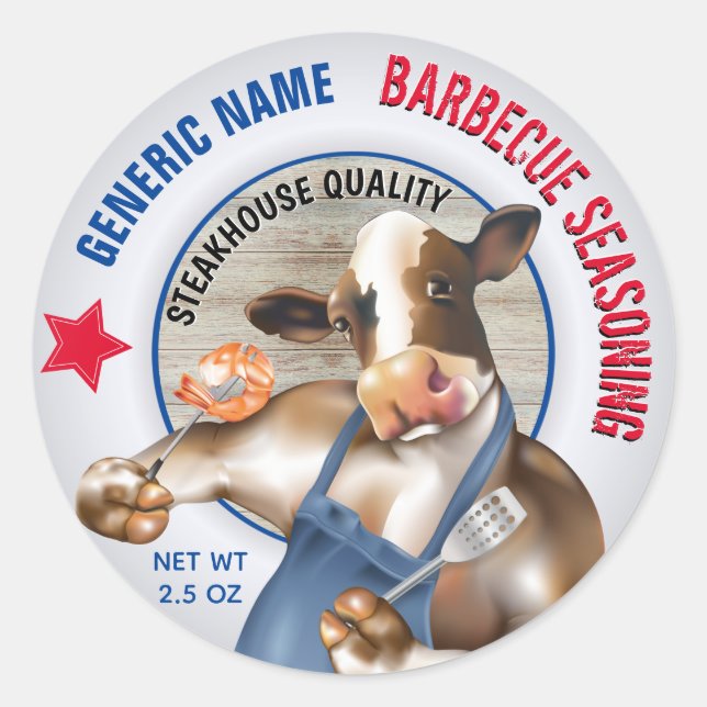Barbecue Seasoning Cow Grilling Shrimp Classic Round Sticker (Front)