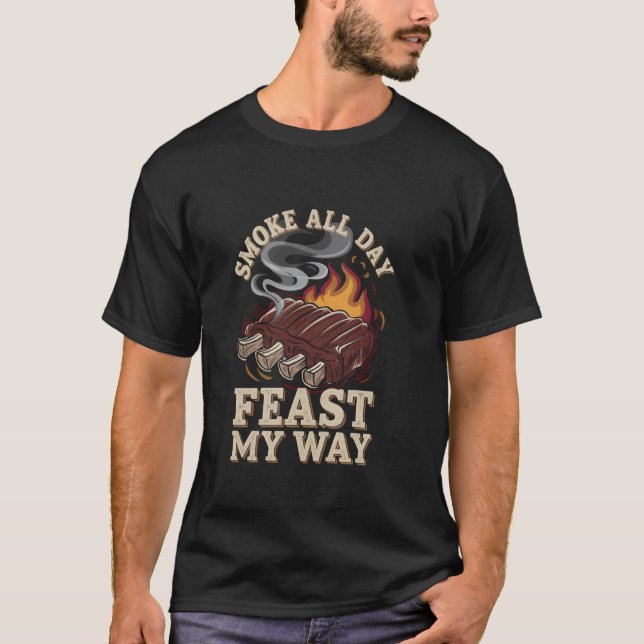 Barbecue Smoke All Day Flavour Mastery Chef Grilli T-Shirt (Front)