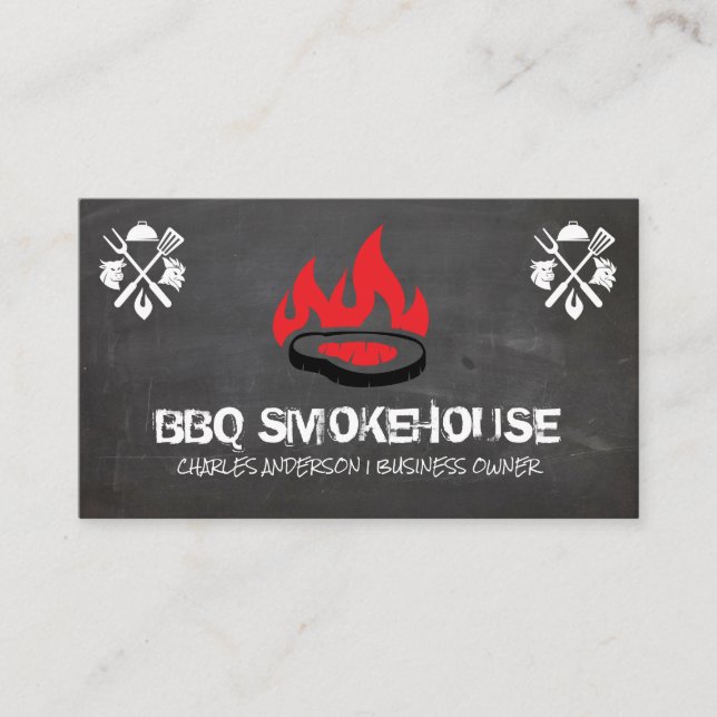 Barbecue Steak on Grill Logo | Restaurant Business Card (Front)