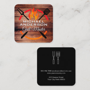 Barbecue Tools   Grill Fire   Wood Square Business Card