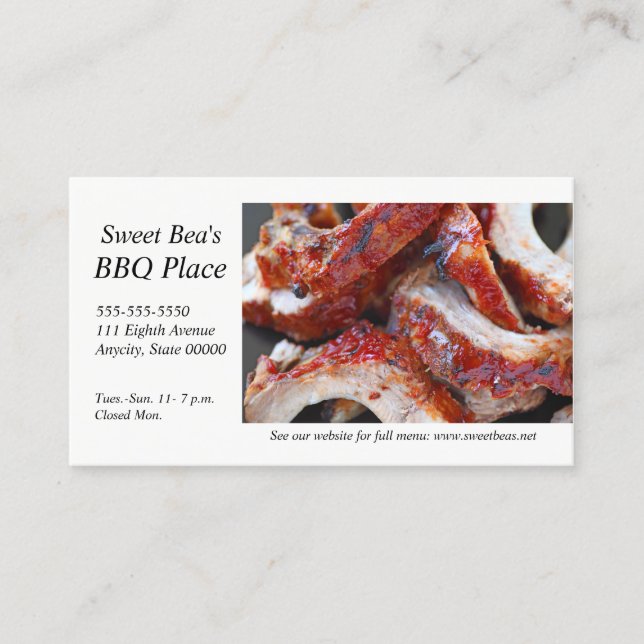 Barbecued baby backs up close business card (Front)