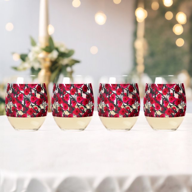 Barbed Roses Stemless Wine Glass (Insitu (Wedding))