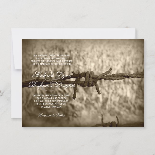 Barbed Wire Country Western Wedding Invitations (Front)