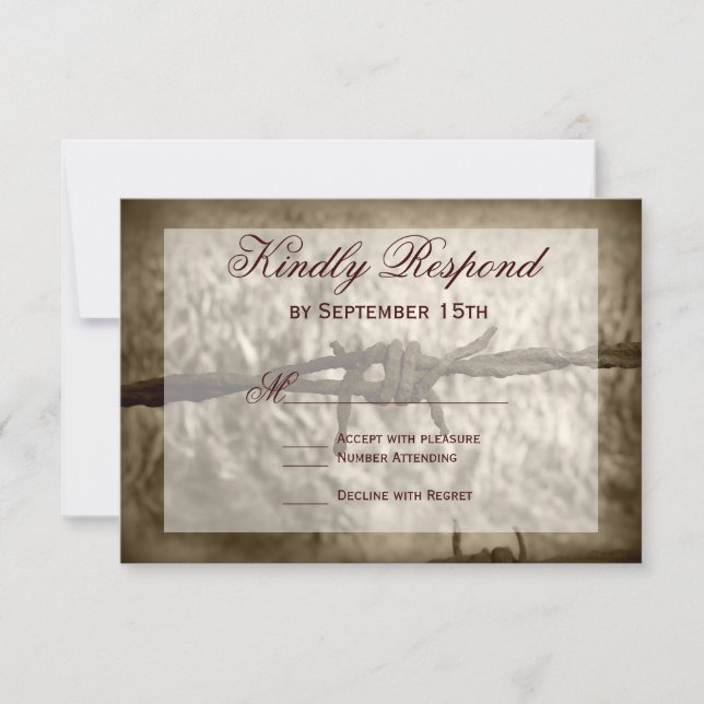 Barbed Wire Country Western Wedding RSVP Cards (Front)