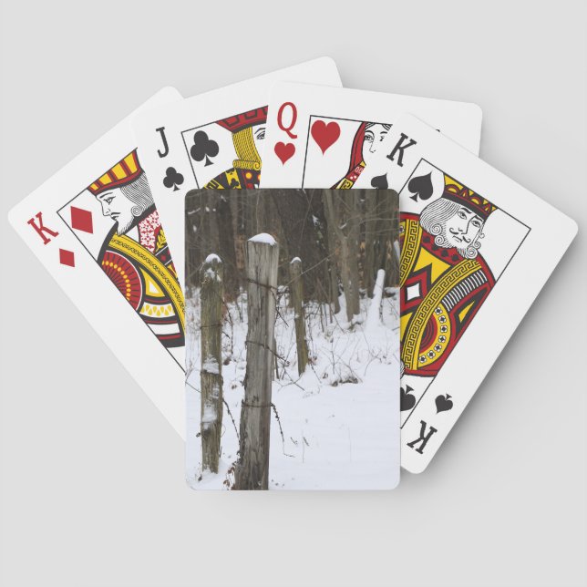 Barbed Wire Farm Fenceline in a Cold Winters Snow  Playing Cards (Back)