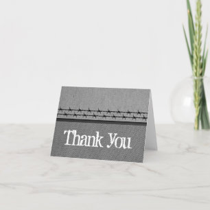 Barbed Wire Fence Biker Thank You Card, Grey
