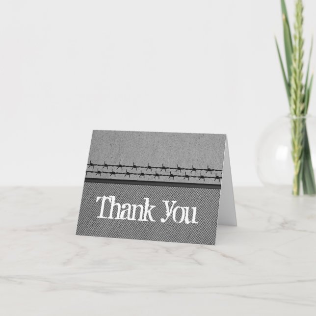 Barbed Wire Fence Biker Thank You Card, Grey (Front)