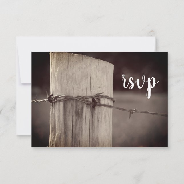 Barbed Wire Fence Country Ranch Wedding RSVP Card (Front)