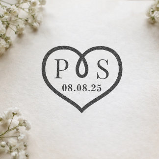 Barbed Wire Frame Heart Wedding Initial Monogram Rubber Stamp