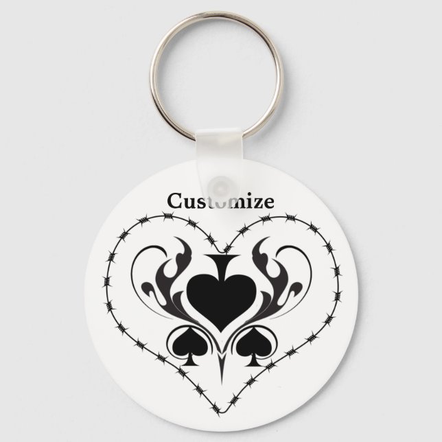 Barbed Wire Heart Black Spades Thunder_Cove  Key Ring (Front)