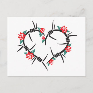 barbed wire heart & roses postcard