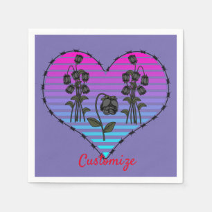 Barbed Wire Heart Wilted Black Roses Thunder_Cove  Napkin