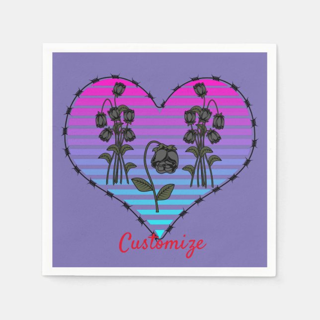 Barbed Wire Heart Wilted Black Roses Thunder_Cove  Napkin (Front)