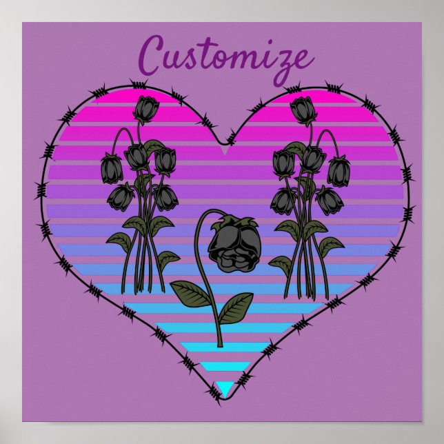 Barbed Wire Heart Wilted Black Roses Thunder_Cove  Poster (Front)