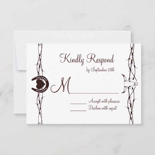Barbed Wire Horseshoe Country Western RSVP Cards (Front)