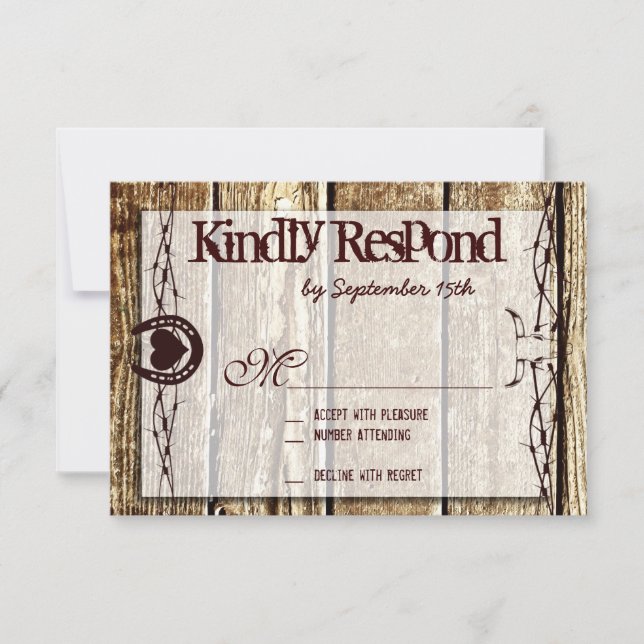 Barbed Wire Horseshoe Country Western RSVP Cards (Front)