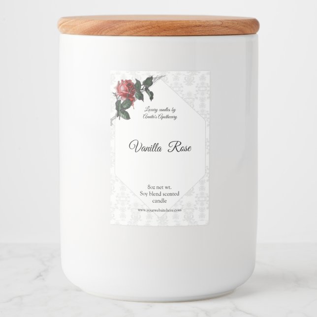 Barbed Wire Rose Damask Scented Candle Label (Front)