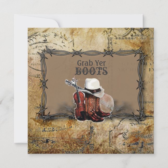 barbed wire western country wedding announcement (Front)