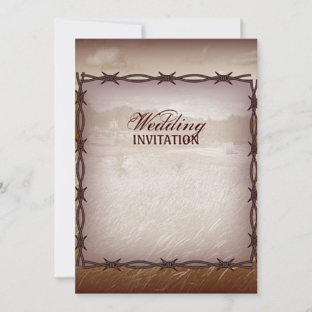barbed wire western country wedding invitation (Front)