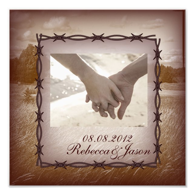 barbed wire western country wedding photo print (Front)