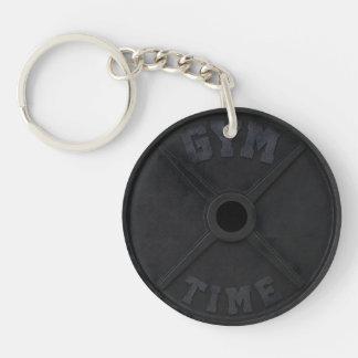 Barbell 45-lb plate "GYM TIME" for a gym person Key Ring