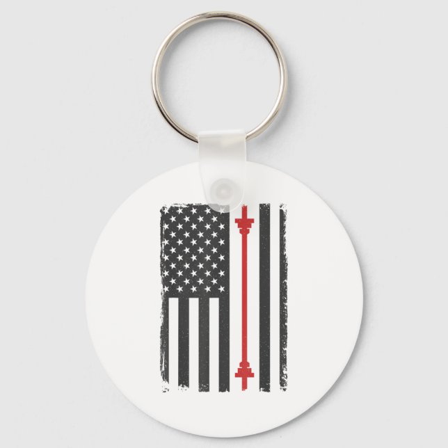 Barbell American Flag Gym Workout Tee Usa Motivati Key Ring (Front)