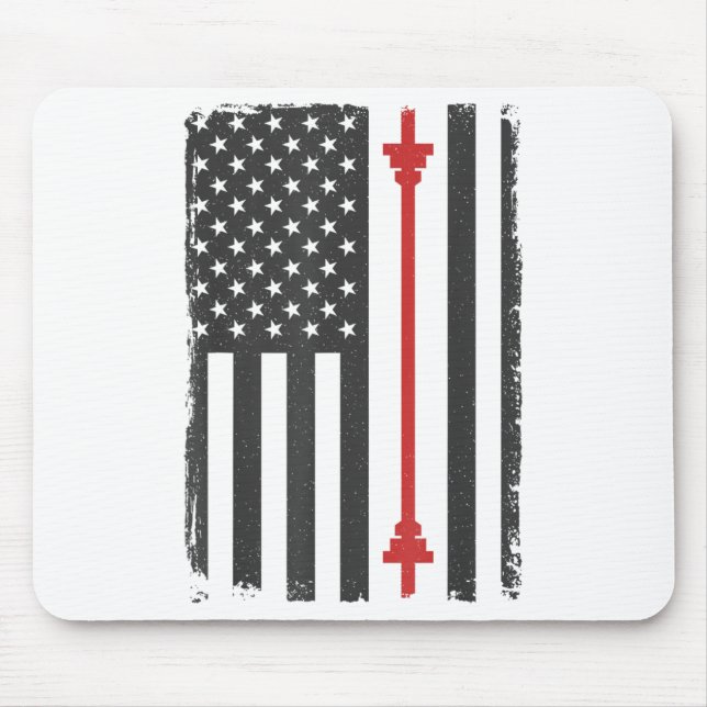 Barbell American Flag Gym Workout Tee Usa Motivati Mouse Mat (Front)