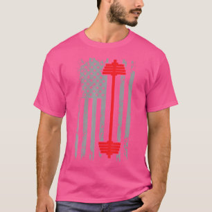 Barbell American Flag Patriotic Weightlifting T-Shirt