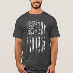 Barbell American Flag Workout Gym  T-Shirt