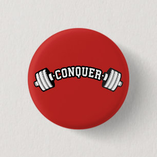 Barbell, CONQUER - Inspirational Weightlifting Gym 3 Cm Round Badge