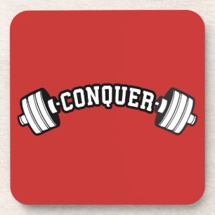 Barbell, CONQUER - Inspirational Weightlifting Gym Coaster