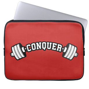 Barbell, CONQUER - Inspirational Weightlifting Gym Laptop Sleeve