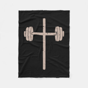 Barbell Cross Dumbbell Faith-fitness Christian Wor Fleece Blanket