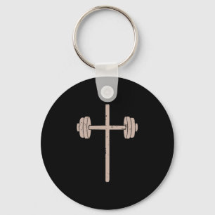 Barbell Cross Dumbbell Faith-fitness Christian Wor Key Ring