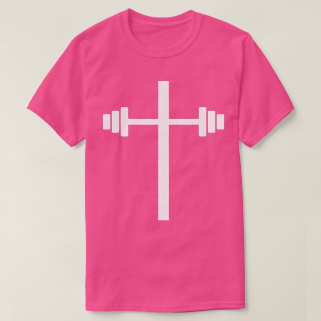 Barbell Dumbbell Cross Christian Jesus Gym Workout T-Shirt (Design Front)