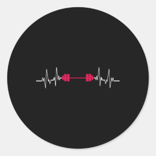 Barbell Fitness Heartbeat Strength Sports Bodybuil Classic Round Sticker