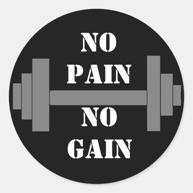 barbell NO PAIN NO GAIN Classic Round Sticker (Front)