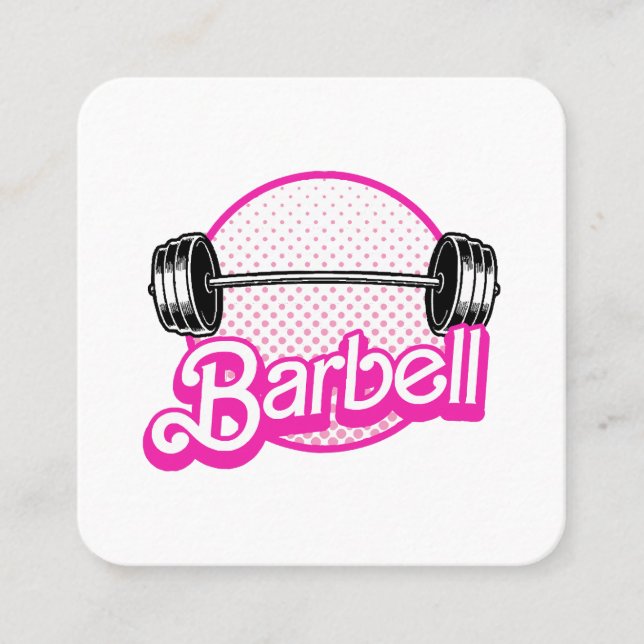 Barbell - pink square business card (Front)