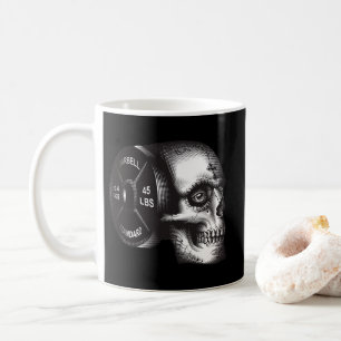 Barbell Plate and Skull - Workout Gym Motivational Coffee Mug