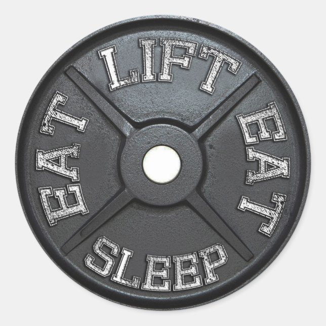 Barbell Plate - Lift, Eat, Sleep Classic Round Sticker (Front)