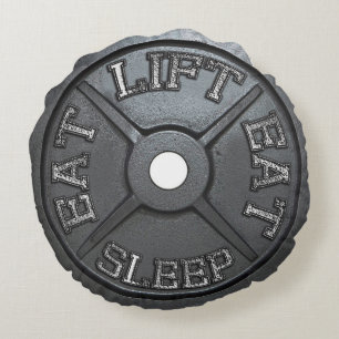 Barbell Plate - Lift, Eat, Sleep Round Cushion