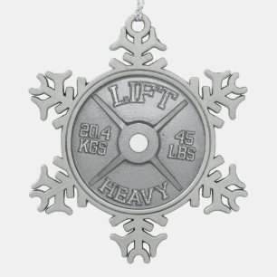 Barbell Plate - Lift Heavy Snowflake Pewter Christmas Ornament