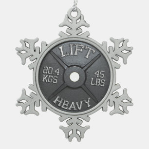 Barbell Plate - Lift Heavy Snowflake Pewter Christmas Ornament