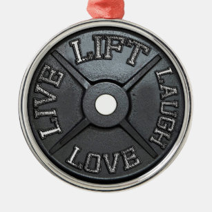Barbell Plate - Lift, Live, Love, Laugh Metal Tree Decoration