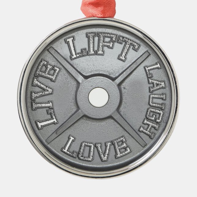 Barbell Plate - Lift, Live, Love, Laugh Metal Tree Decoration (Front)
